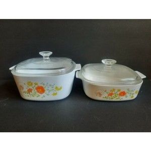 Lot 2 Corning Ware Wildflower Casserole Dishes w/ lids A-3-B 3 Qt & A-2-B 2 Qt